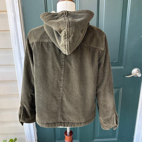 Vintage J. Crew Heavy Corduroy Sherpa Barn Jacket Sz M Olive Convertible Hood - Picture 4 of 9